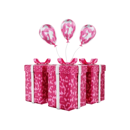 Valentinstag Geschenkbox mit Luftballons  3D Illustration