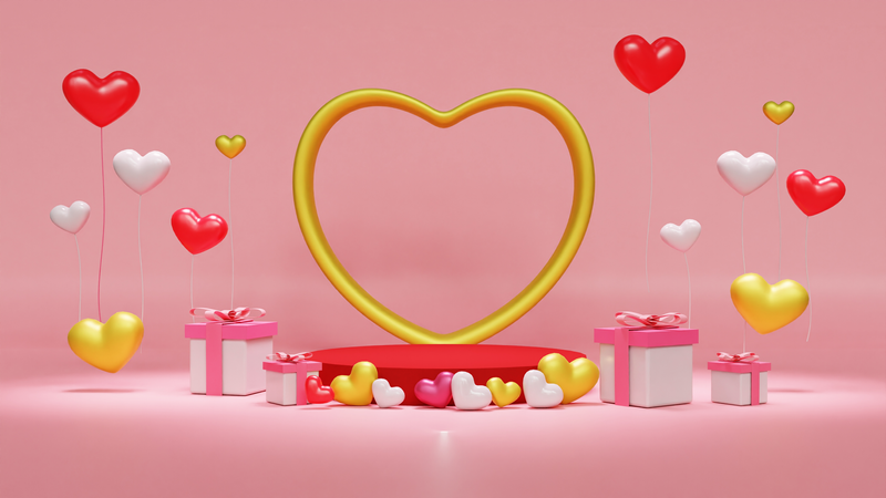 Valentins-Ornament-Podium  3D Illustration