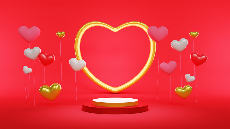 Valentins-Ornament-Podium  3D Illustration