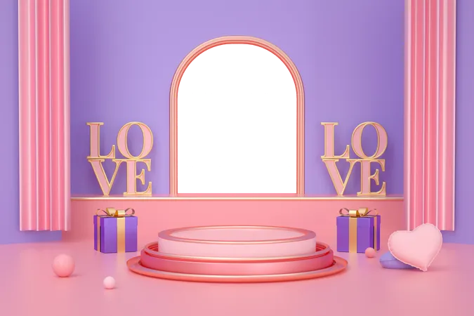 Valentins-Podium  3D Illustration