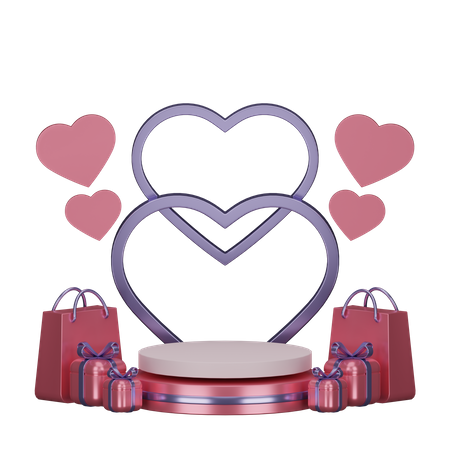 Valentins-Podium mit Geschenken  3D Illustration