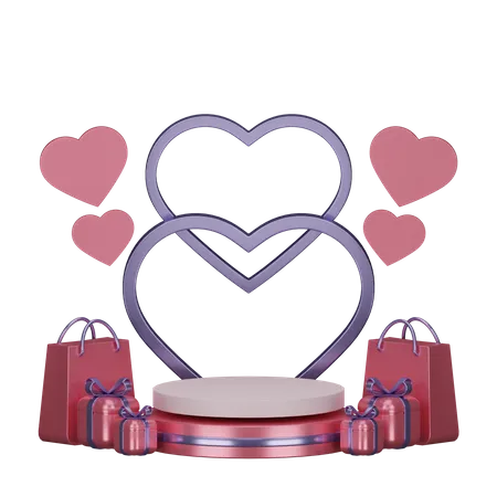 Valentins-Podium mit Geschenken  3D Illustration