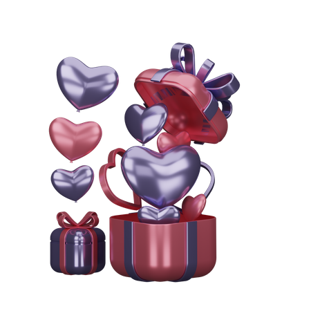 Valentinstag Geschenke mit Luftballons  3D Illustration