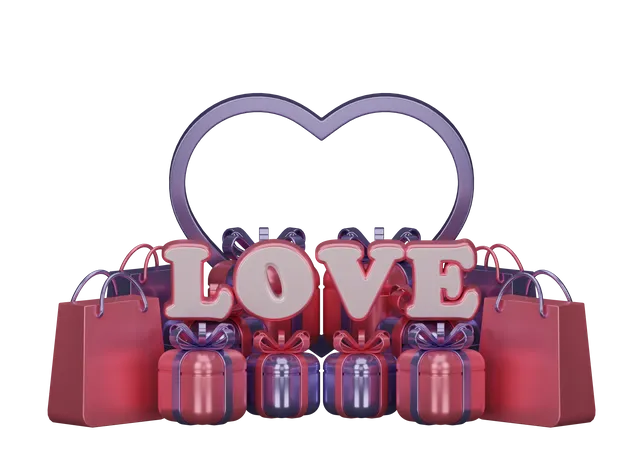 Valentinstag Geschenke und Einkaufstüten  3D Illustration