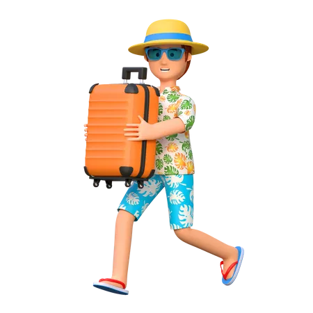 Voyageur portant une valise  3D Illustration