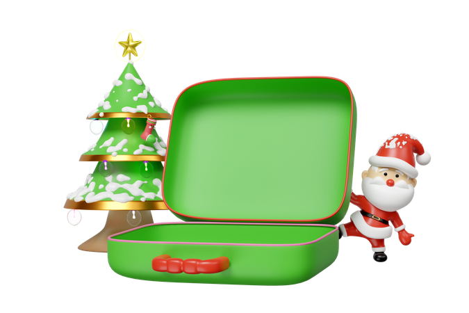 Valise vide avec le Père Noël  3D Illustration