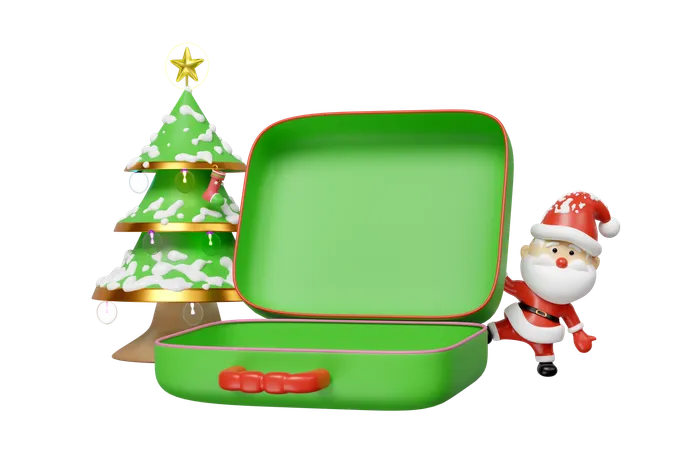 Valise vide avec le Père Noël  3D Illustration