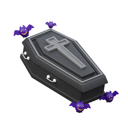 Vampires Coffin With Bats 3 D Icon 3D Icon