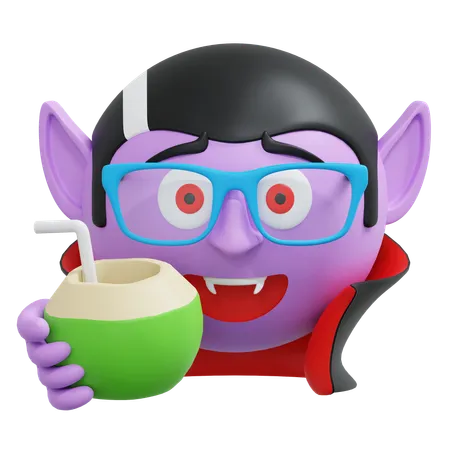Vampire Drinking Coconut Juice Emoticon 3 D Icon Illustration 3D Icon