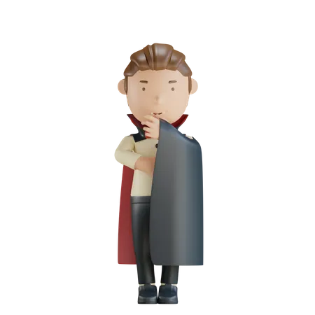 Vampire Hiding In Cloak  3D Illustration