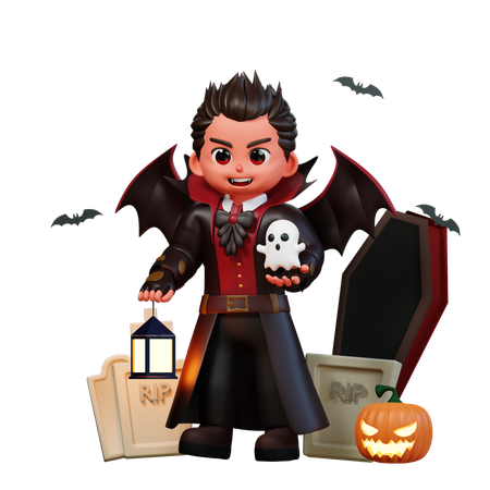 Vampire Holding Ghost  3D Illustration