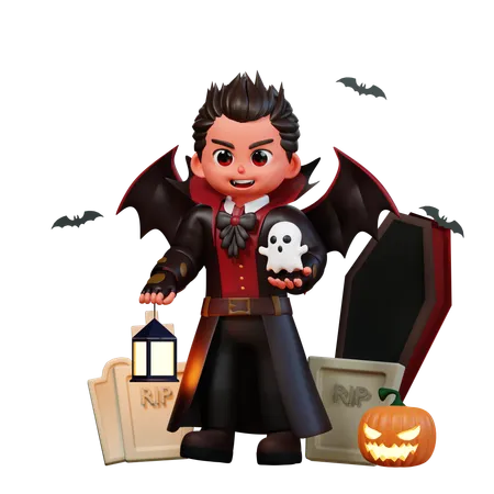 Vampire Holding Ghost  3D Illustration