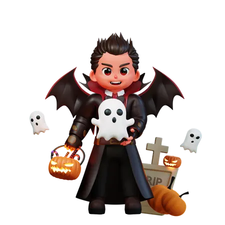 Vampire Holding Ghost  3D Illustration