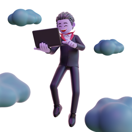 Vampire Holding Laptop  3D Illustration