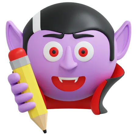 Vampire Holding Pencil Emoticon 3 D Icon Illustration 3D Icon