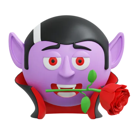 Vampire Holding Rose Flower Emoticon 3 D Icon Illustration 3D Icon