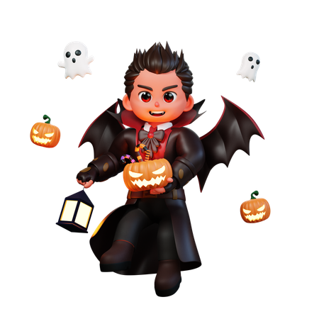 Vampire Holding Scary Pumpkin  3D Illustration