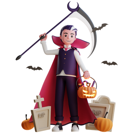 Vampire holding scythe  3D Illustration