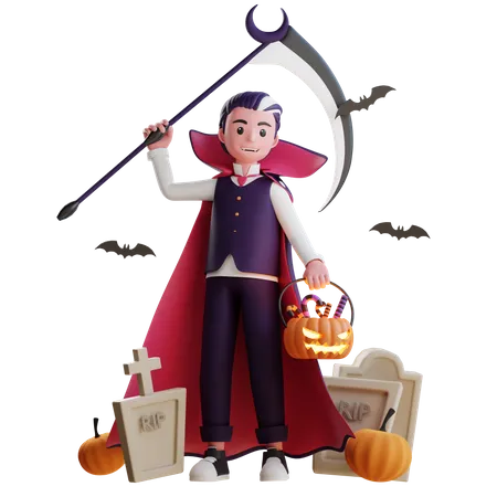 Vampire holding scythe  3D Illustration
