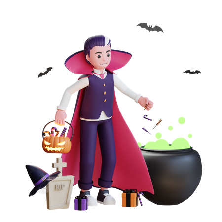 Vampire making potion 3D Illustration