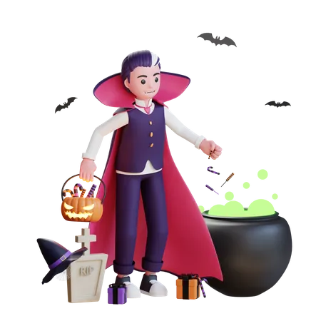 Vampire making potion 3D Illustration