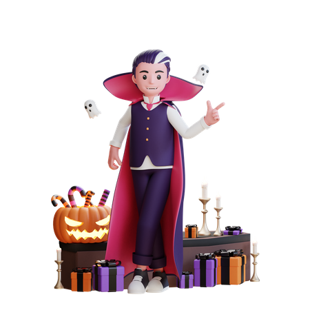 Vampire pointing finger on side  3D Illustration