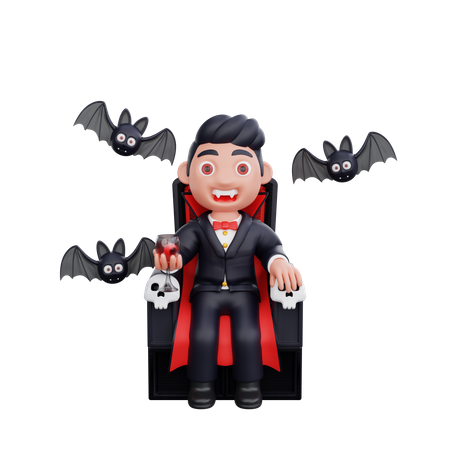 Vampire sitting on scary seat  3D Illustration