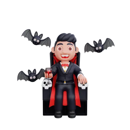 Vampire sitting on scary seat  3D Illustration