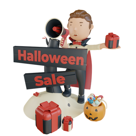 Vampire Using Megaphone For Halloween Sale  3D Illustration