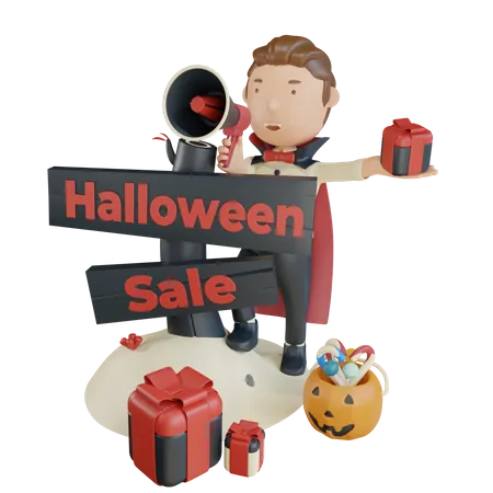 3 D Halloween Character Vampire Using Megaphone For Halloween Sale 3D Illustration