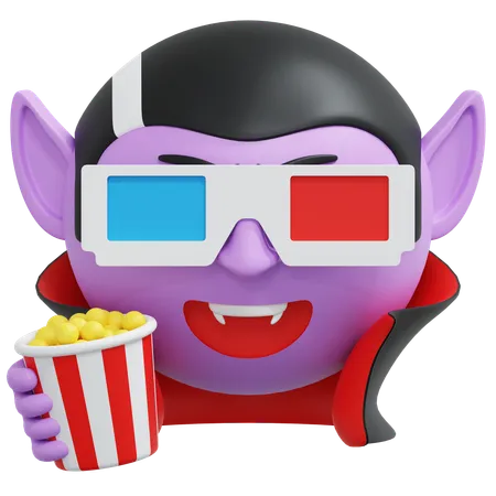 Vampire Watching Movie And Holding Popcorn Emoticon 3 D Icon Illustration 3D Icon