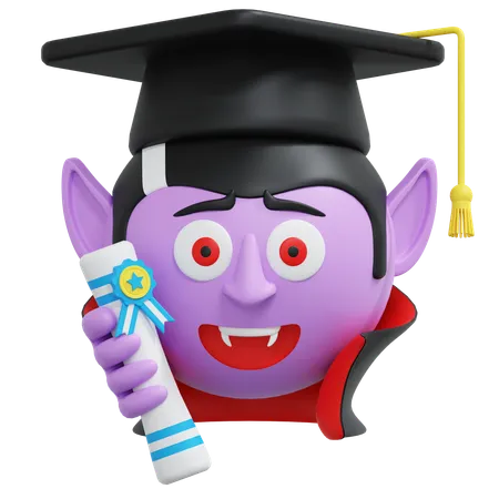 Vampire Wearing Graduation Hat Emoticon 3 D Icon Illustration 3D Icon