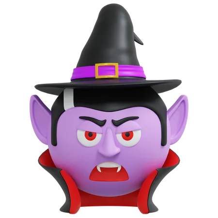 Vampire Wearing Witch Hat Emoticon 3 D Icon Illustration 3D Icon