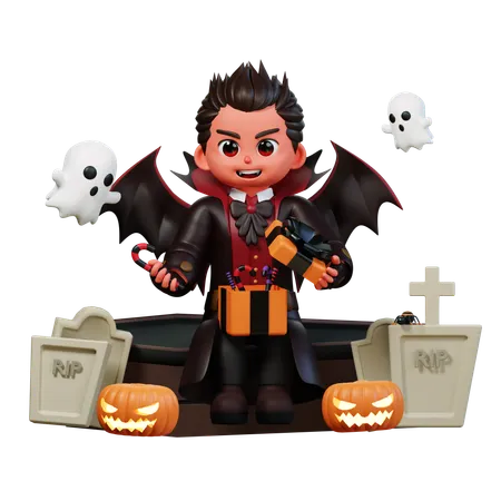 Vampire With Halloween Gift Box