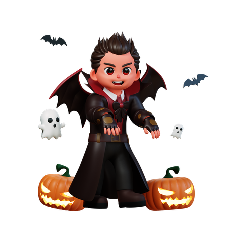 Vampiro dando pose aterradora  3D Illustration