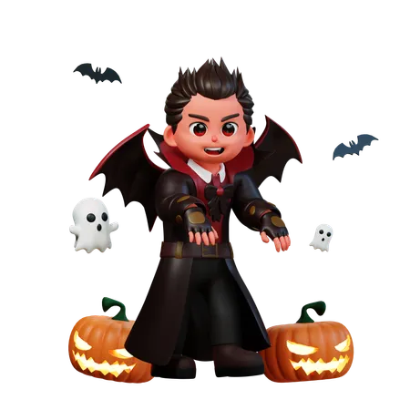 Vampiro dando pose aterradora  3D Illustration