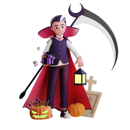 Vampiro masculino con regalo  3D Illustration