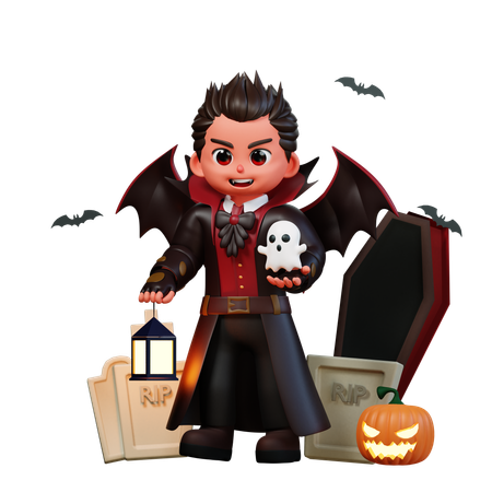 Vampiro Segurando Fantasma  3D Illustration