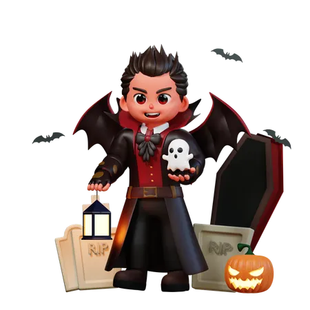 Vampiro Segurando Fantasma  3D Illustration