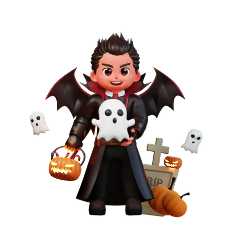 Vampiro sosteniendo fantasma  3D Illustration