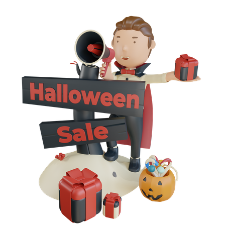 Vampiro usando megáfono para la venta de Halloween  3D Icon