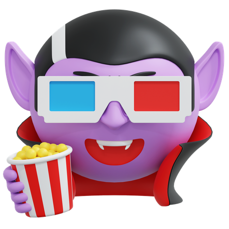 Vampiro viendo una película y sosteniendo palomitas de maíz  3D Icon