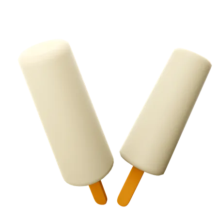 3 D Rendering Two Vanilla Popsicles Icon 3 D Render Two White Ice Creams With A Long Mold And A Stick Icon 3D Icon