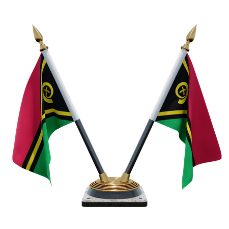 Vanuatu Double Desk Flag Stand  3D Flag