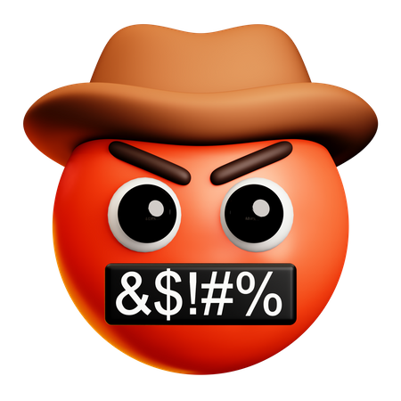 Vaquero enojado con sombrero marrón y decir palabras duras  3D Icon