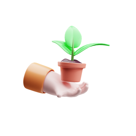 Mão segurando vaso de planta  3D Illustration