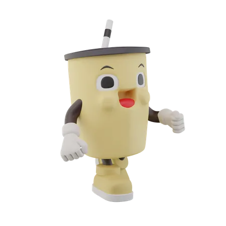Personaje de refresco de vaso de papel caminando  3D Icon