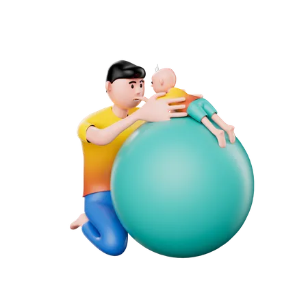 Vater hält kleines Kind  3D Illustration