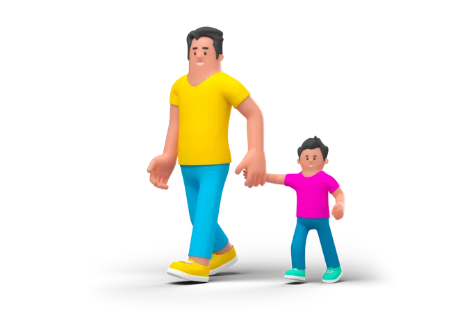Vater geht mit Sohn spazieren  3D Illustration