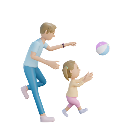 Vater und Tochter jagen dem Ball hinterher  3D Illustration